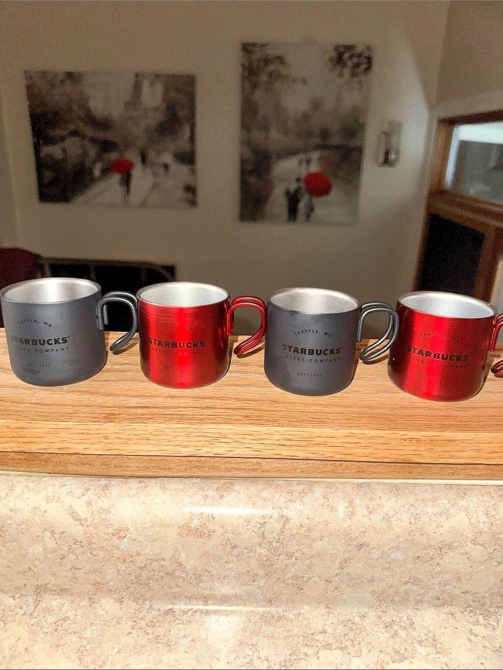 Starbucks Mini Stainless Steel Espresso Mugs Set of 4 Black & Gray